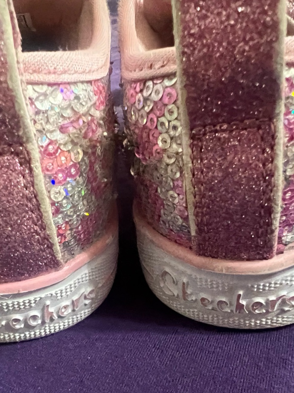 Skechers Pink Sequin Glitter Slip-Ons with Iridescent Accents
